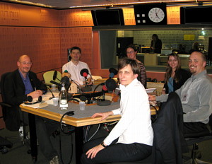 Ben Taylor (far right) in the BBC studio