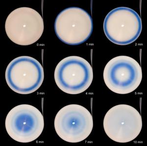 Blue dye pulse injected into an mcf flow disc