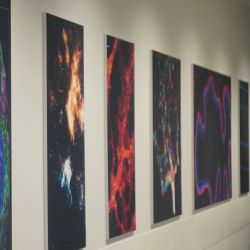 Generic shot of artwork on a wall in a long corridor.