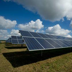solar panels on green field.