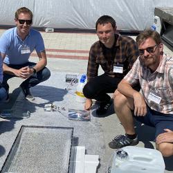 The team of researchers testing their artificial leaf array on the rooftop of the Maxwell Centre in Cambridge