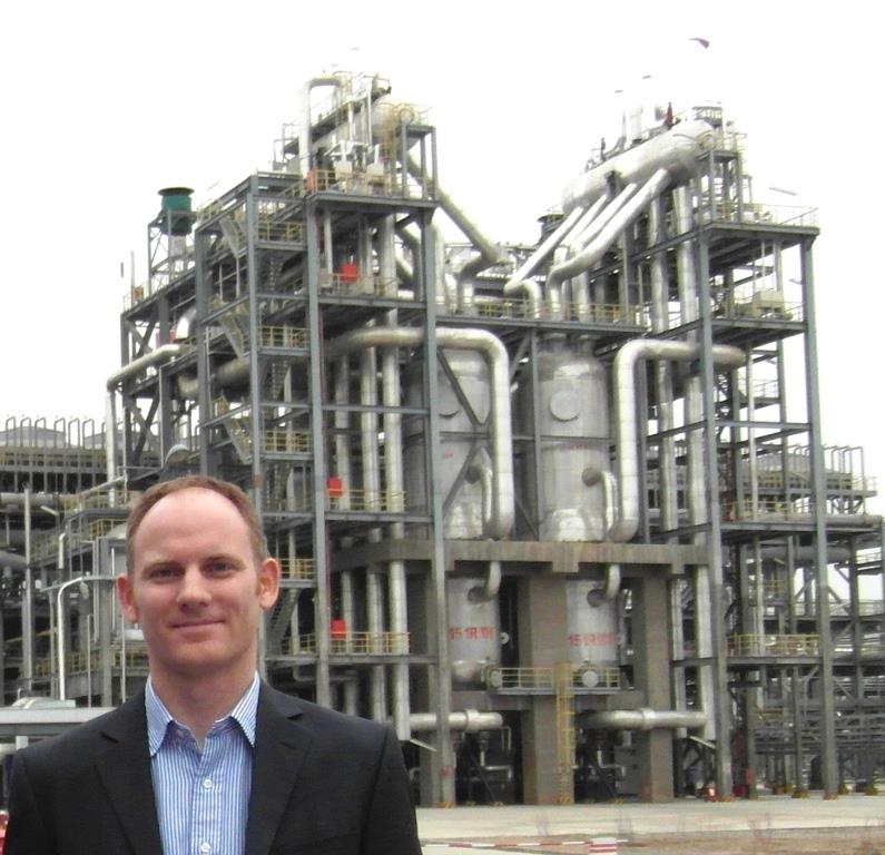 Claxton in front of the methanol reactors at the Shenhua Baotou Coal to Olefins plant in Inner Mongolia.