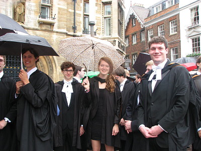 Chemical Engineering graduates Clementine Chambon (centre) and Chris Hannaby (on the right), Jesus College.