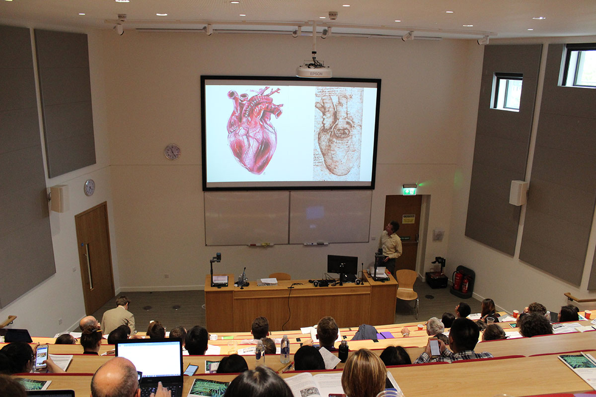 Professor Geoff Moggridge presenting work on synthetic heart valves