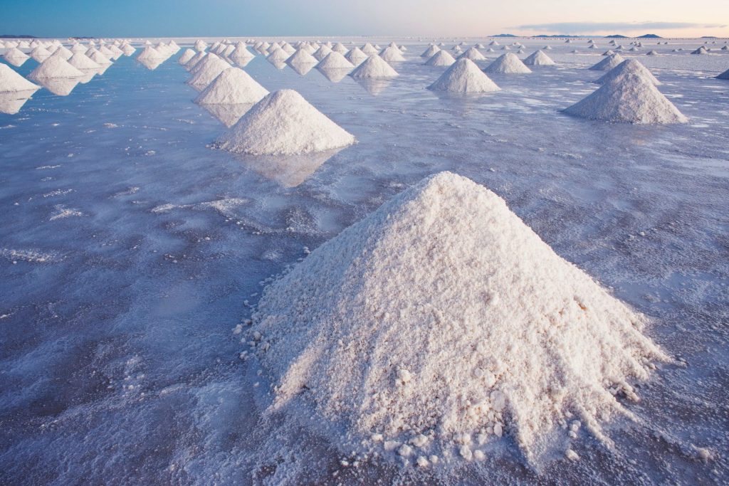 A field of conical salt mounds stretches to the horizon