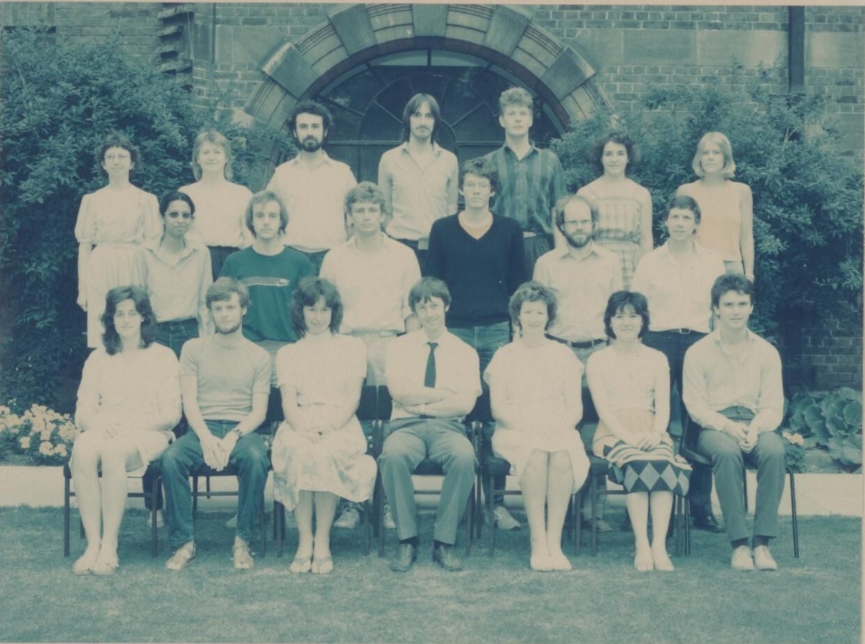 A portrait depicting the founding class of the Instiute of Biotechnology at the University of Cambridge.